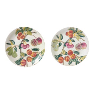 Vintage Chinese Porcelain Hand Painted Plum Fruit Decorative Plates- A Pair For Sale