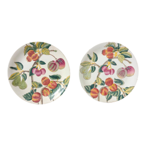 Vintage Chinese Porcelain Hand Painted Plum Fruit Decorative Plates- A Pair