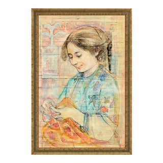 Mid 20th Century Knitting, Edna Hibel For Sale