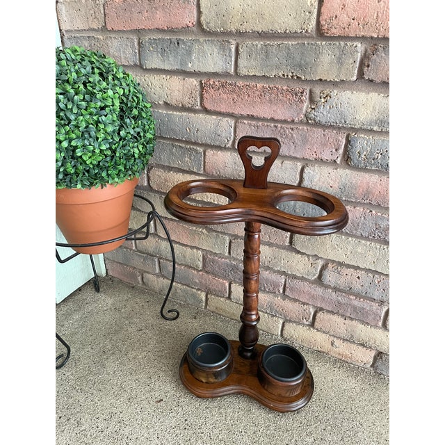 Vintage 1980s Walnut Double Umbrella Stick Stand For Sale - Image 15 of 17