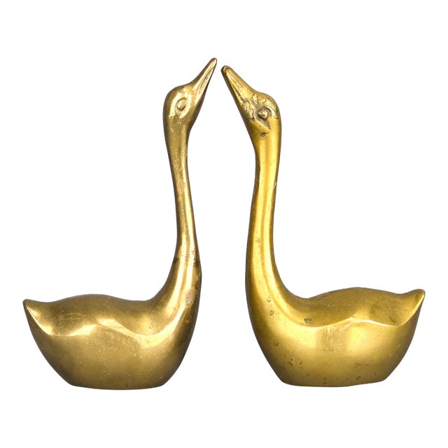Pair of Vintage Solid Brass Swan Figurines For Sale