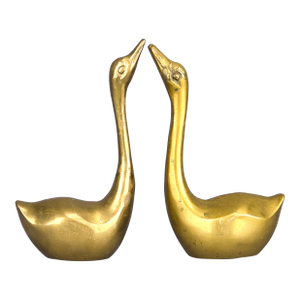 Pair of Vintage Solid Brass Swan Figurines