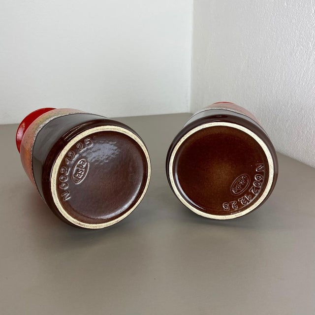 Fat Lava Op Art Pottery Multi-Color Vases attributed to Jasba Ceramics Germany, 1970s, Set of 2 For Sale - Image 16 of 18