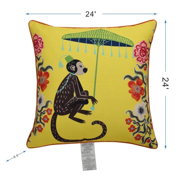 Yellow Monkey & Leopard 24" Square Down Pillow For Sale In Chicago - Image 6 of 7