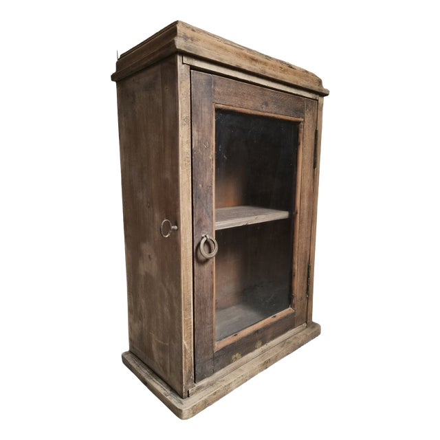 Antique French Wall Cabinet in Pine and Oak with Glass Door, 1850s For Sale