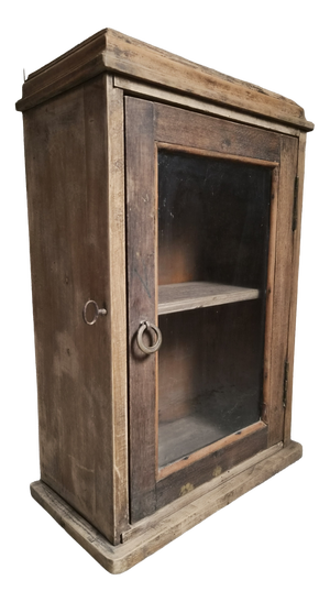 Antique French Wall Cabinet in Pine and Oak with Glass Door, 1850s