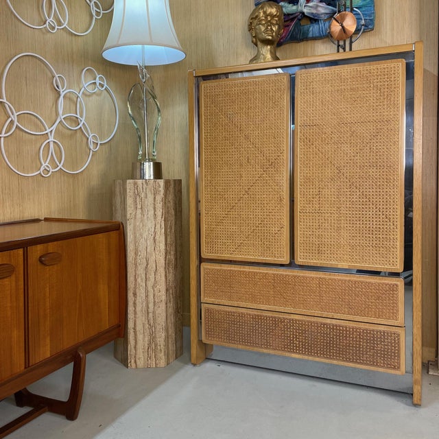 1970s John Stuart Modern Oak and Caned Front Chrome Trim Gentlemen's Tall Dresser For Sale - Image 10 of 15