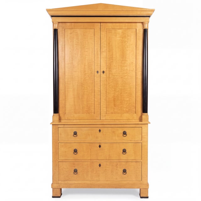 20th-C. Neoclassical Biedermeier Style Custom Maple Linen Press Cabinet Armoire For Sale In Atlanta - Image 6 of 6