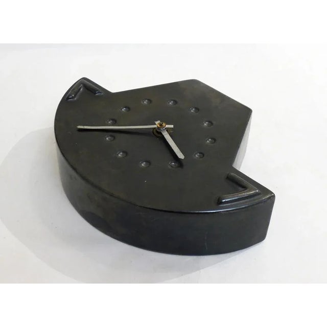 Ceramic Small Mid-Century Clock in Silver Black Earthenware, 1940s For Sale - Image 7 of 12