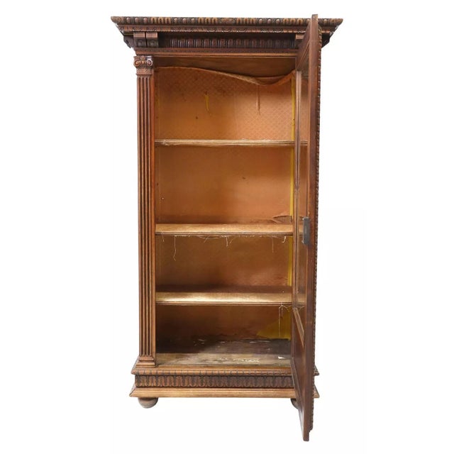 1800's Antique French Renaissance Revival, Walnut, Vitrine, Cabinet, Bookcase! For Sale - Image 4 of 9