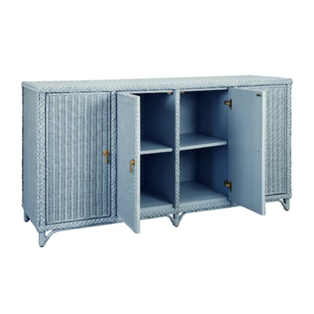 Worlds Away Matthew Izzo Home Evander Languid Blue Four Door Rattan Buffet For Sale - Image 4 of 8