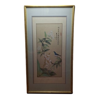 1885 Meiji-Era Japanese Kacho-E Silk Hanging Scroll: Bird & Gardenia Provenance For Sale