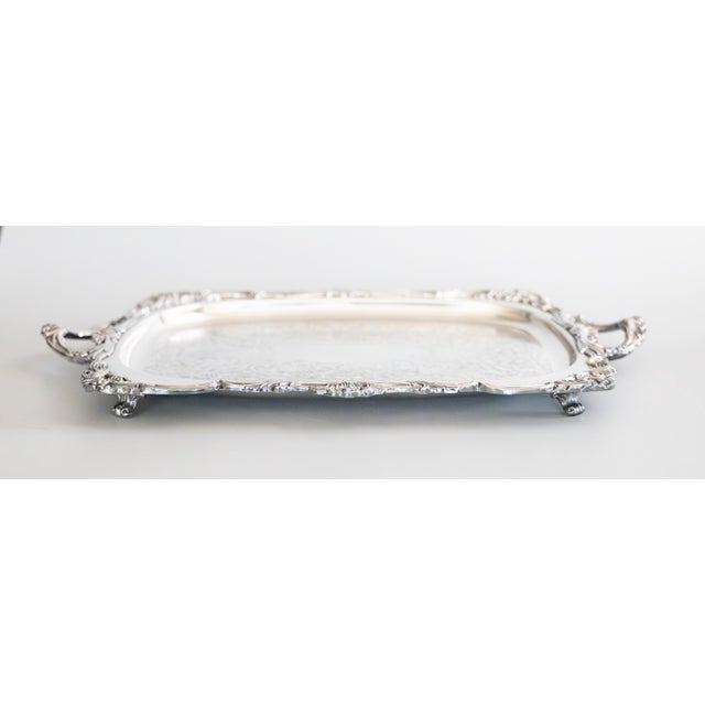 Mid 20th Century Vintage Gorham Silver Plate Footed Rectangular Serving Tray With Handles For Sale - Image 5 of 12