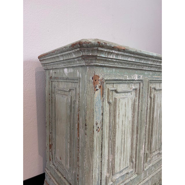 Antique French Painted Pine Buffet, Sage Green Patina, Two-Door Sideboard, 50.5"w For Sale - Image 4 of 9