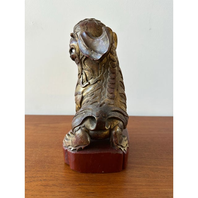 Wood 1920s Chinese Red Carved Gilt Wood Foo Dog For Sale - Image 7 of 12