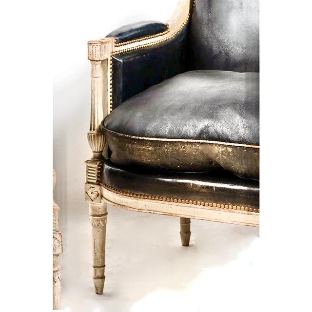 Pair Louis XVI/Directoire Bergeres, Late 18th Century or Early 19th Century For Sale - Image 4 of 16