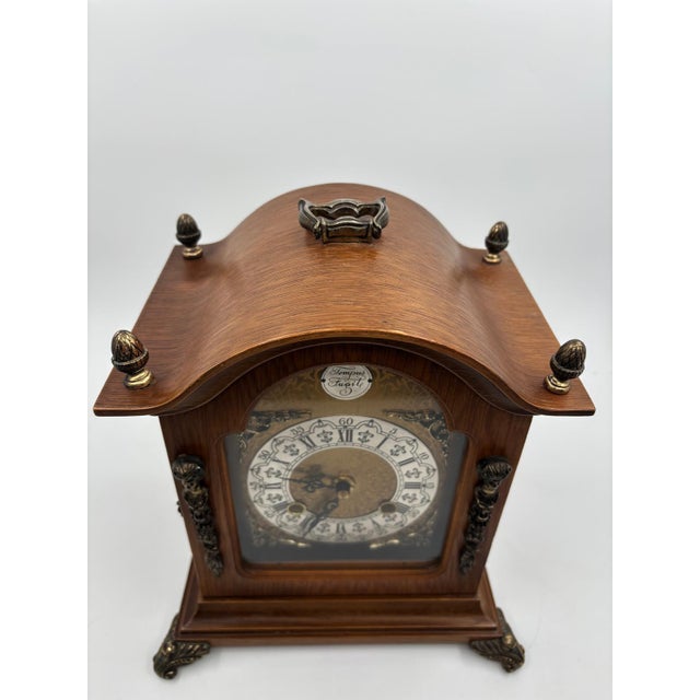 Vintage Tempus Fugit Table Clock in Wooden Case with Brass Details For Sale - Image 10 of 17