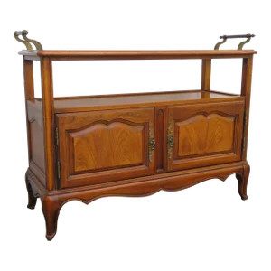 French Caned Glass Top Bar Buffet Server Tea Coffee Cart