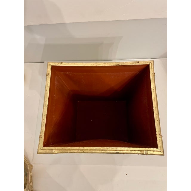 Gold Gilt Faux Bamboo & Faux Caning Trash Can For Sale - Image 8 of 12