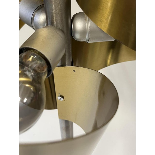 Italian Floor Lamp in Brushed Steel with Brass Top, 1970s For Sale - Image 13 of 14