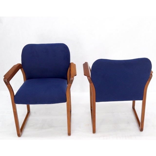 Blue Pair of Danish Mid-Century Modern Teak Arms Chairs New Wool Upholstery For Sale - Image 8 of 10