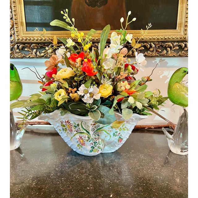 Centerpiece Cheerful Faux Array in Vintage Hand Painted Italian Ceramic Scalloped Bowl For Sale - Image 6 of 7