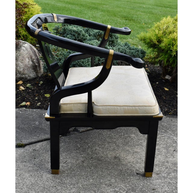 Vintage Century Chair Black Lacquer Horseshoe Ming Chair Brass Accents For Sale - Image 11 of 17