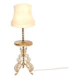 Antique French Onyx and Brass Floor Lamp, 1920s For Sale