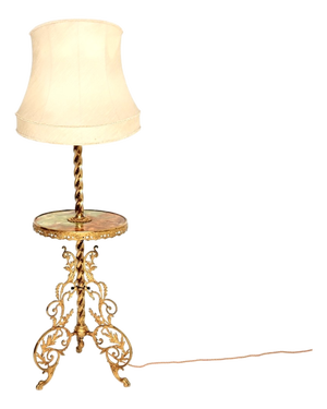 Antique French Onyx and Brass Floor Lamp, 1920s