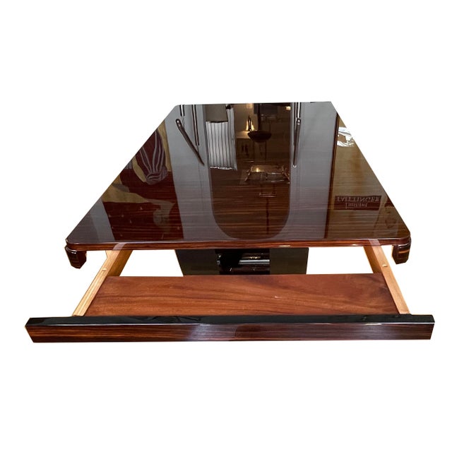 Art Deco Dining Table in Makassar Ebony and Black Lacquer with Gondola Base, 1930 For Sale - Image 4 of 18