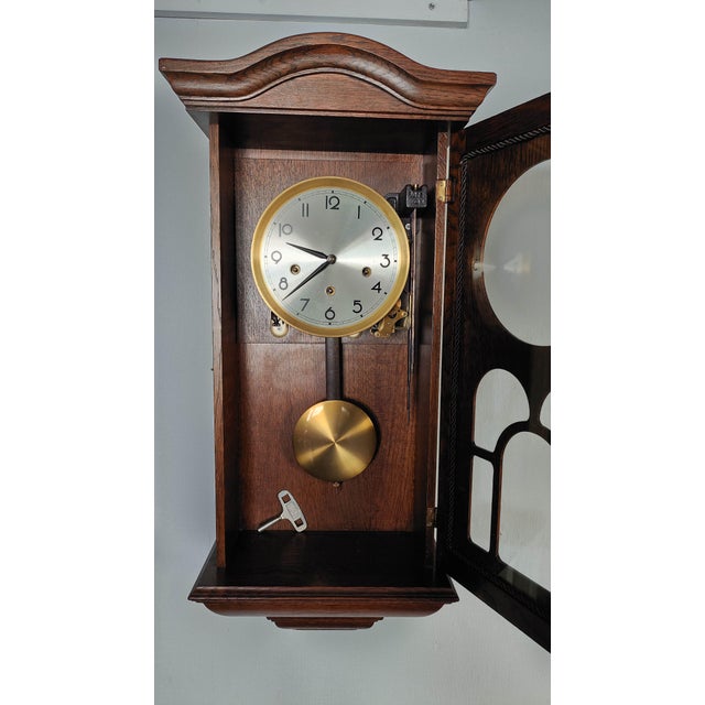 Westminster Chime German Wall Clock by Jauch, Mechanical, West Germany, 1960s For Sale - Image 4 of 6