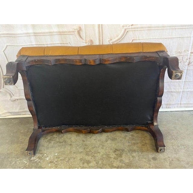 French Chesterfield Tufted Bench in Caramel Leather For Sale In Los Angeles - Image 6 of 16