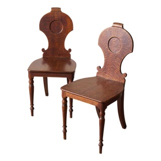 Pair of 19th Century Oak Hall Chairs For Sale