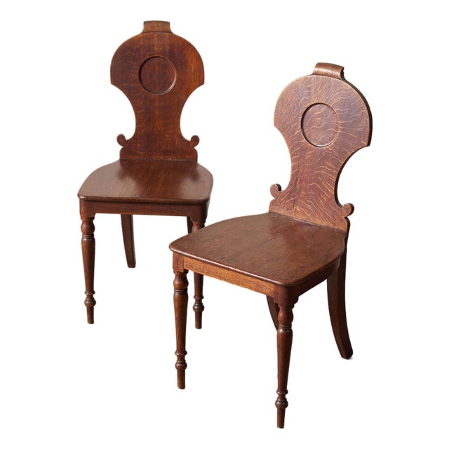 Pair of 19th Century Oak Hall Chairs For Sale