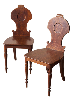 Pair of 19th Century Oak Hall Chairs