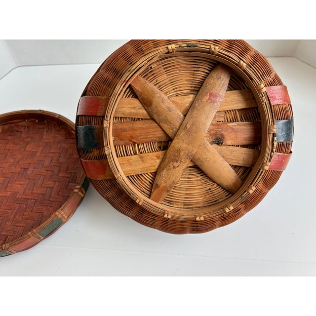 Antique Chinese Rattan Lidded Sewing Basket Asian Decor For Sale - Image 12 of 13