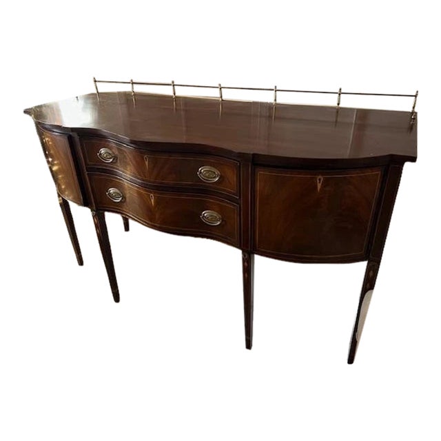 1940s Brass Gallery Mahogany Serpentine Front Federal Sideboard For Sale