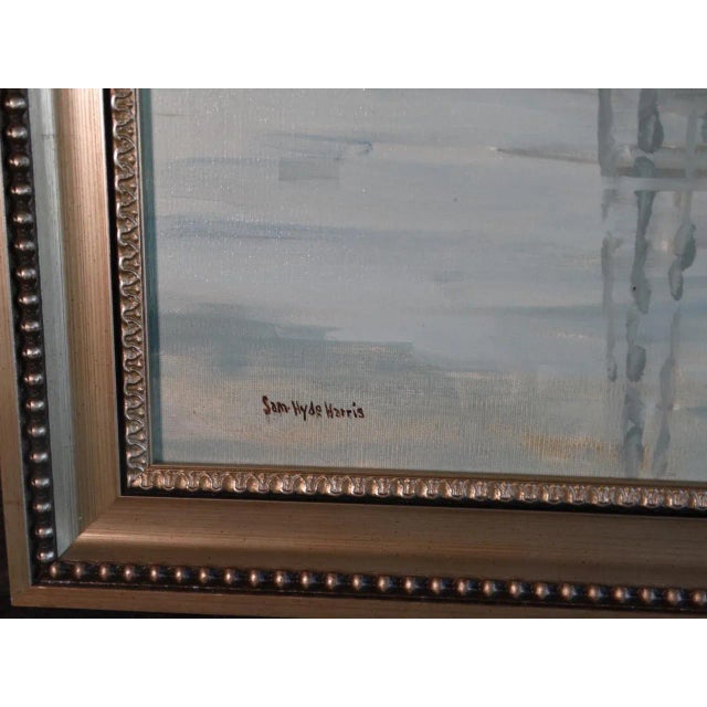 Realism Mid 20th Century Harbor Scene Oil Painting by Sam Hyde Harris, Framed For Sale - Image 3 of 6