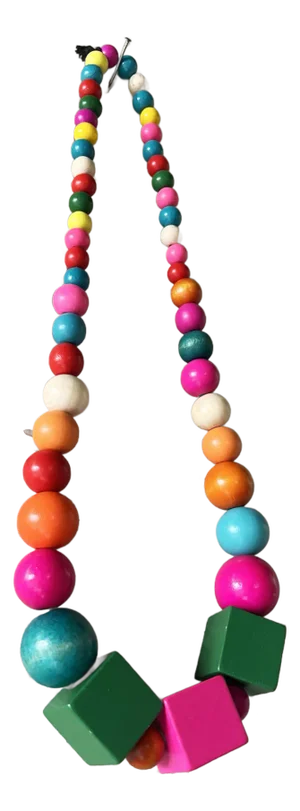 Vintage 90's Hand-Painted Troical Rainbow Wooden Beaded Necklace