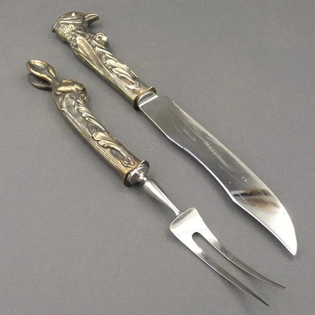 Silvered Rabbit and Poultry Tranchier Cutlery, 1970s, Set of 2 For Sale - Image 11 of 11