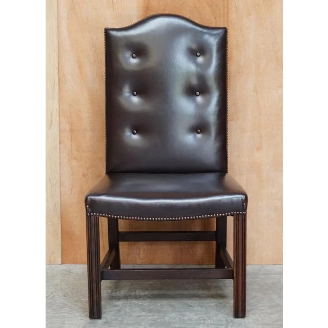 We are delighted to offer for sale this absolutely stunning George Smith buttoned Gainsborough side chair in brown leather...
