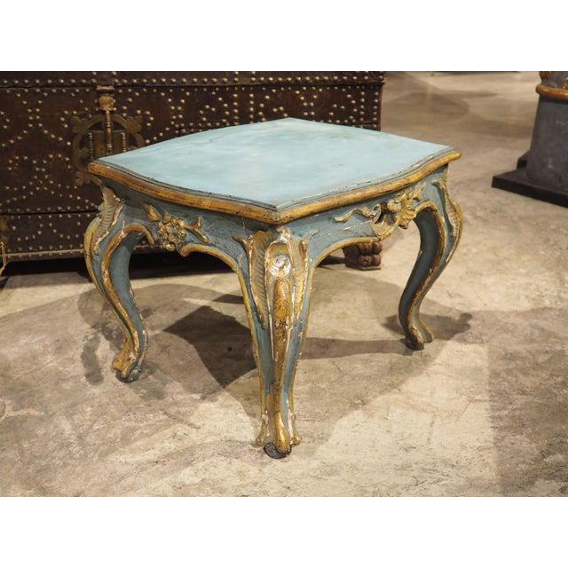 Antique Italian Blue Painted and Parcel Gilt Wooden Tabouret Stool, C. 1850 For Sale In Dallas - Image 6 of 18