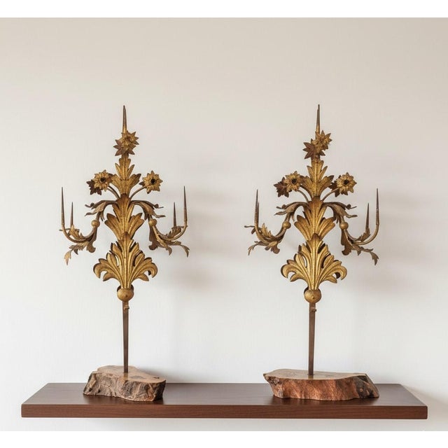 19th Century Gilded Sheet Metal Candelabra Pair, Set of 2 For Sale - Image 13 of 14