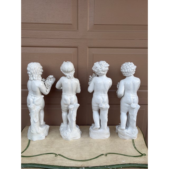 Italian White Porcelain Allegorical Four Seasons Putti, Set of Four, Mid-20th Century For Sale - Image 17 of 18