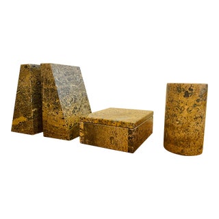 Vintage Pakistani Marble Desk Set- 3 Pieces For Sale