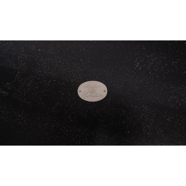 Baker Mid Century Oriental Asian Black Lacquer Cloth Wrapped Console Table For Sale - Image 6 of 12