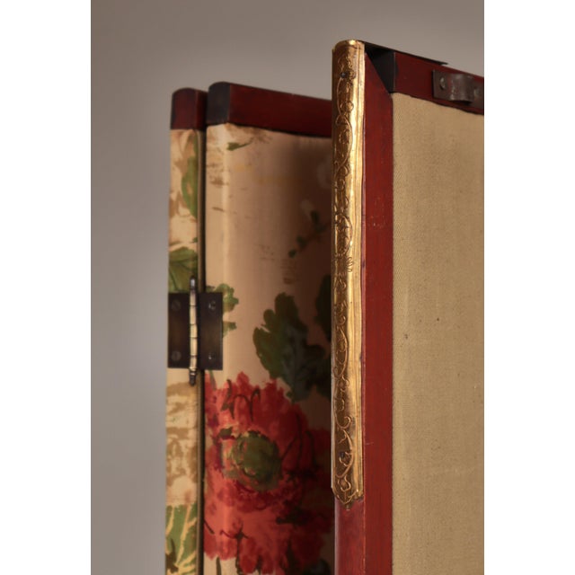 Vintage Scandinavian Chinoiserie Wood and Printed Fabric Room Divider For Sale - Image 11 of 18