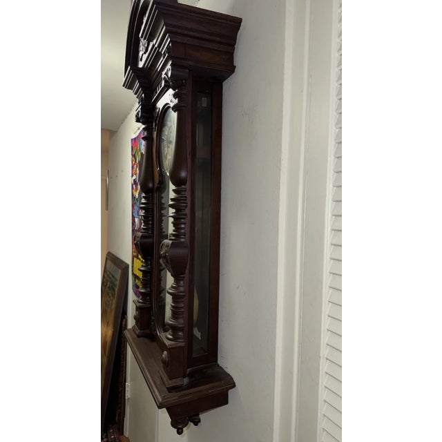 Wood Gustav Becker Antique 2 Weight Vienna Regulator Wall Clock For Sale - Image 7 of 11