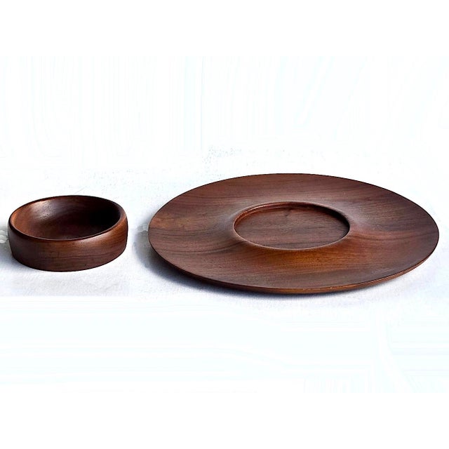 Mid 20th Century Hand Turned Black Walnut Wood Chip and Dip Set, 2 Pieces For Sale - Image 9 of 15