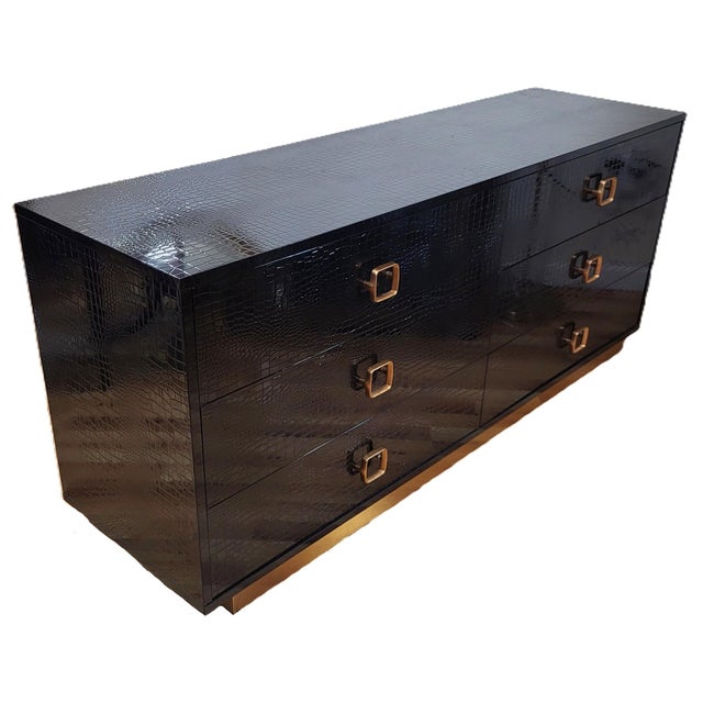 Fresh from a New York City apartment, ultra modern, sleek and beautiful Faux Crocodile & Bronze Double Dresser / Chest....